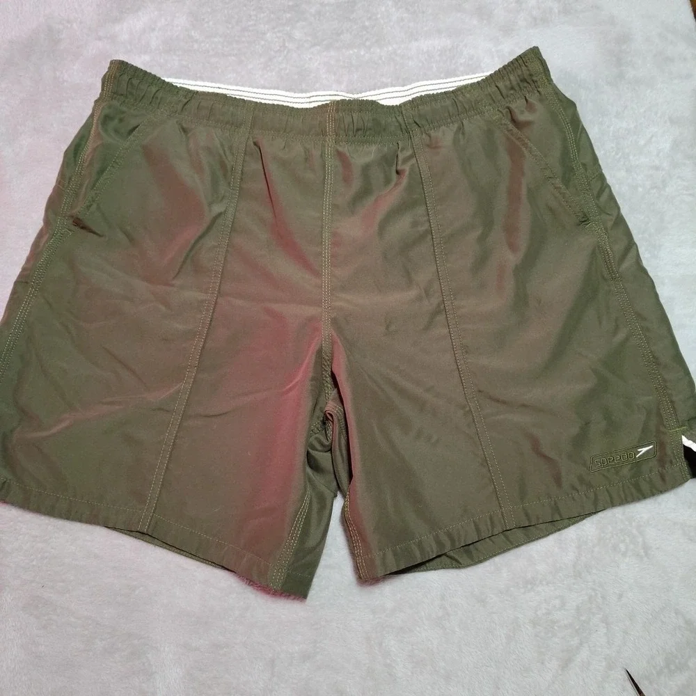 Speedo Swim Trunks Men 38/7 Green‎ Lined Beach Surf Activity Pockets Volleyball